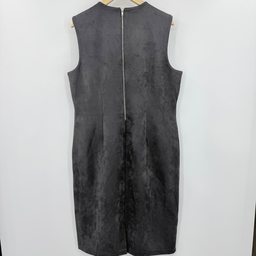 Nina Leonard Charcoal Grey Faux Suede V-Neck Sheath Dress XL Sleeveless Midi‎ - Picture 2 of 7